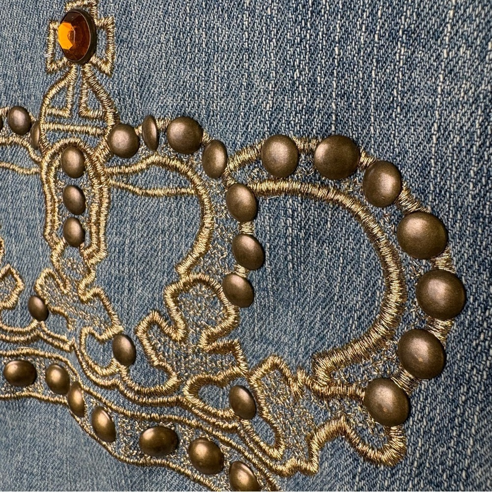 INC Vintage Y2K Embroidered Crown Rhinestone Jean Jacket Denim Jacket M - Picture 5 of 12